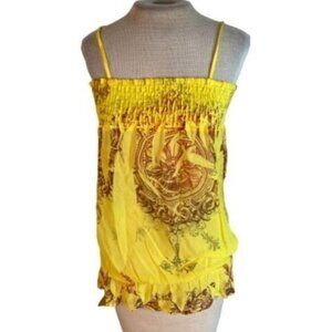 Oatt Crinkle Sheer Tank Top Cami Camisole Yellow S Small